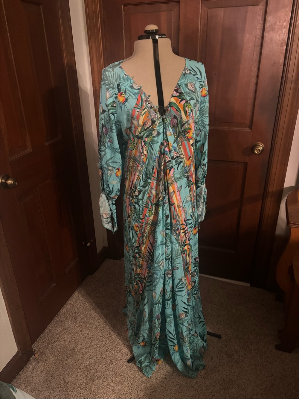 Johnny Was Tania Paneled coverup Teal Tropical-Print Maxi Dress